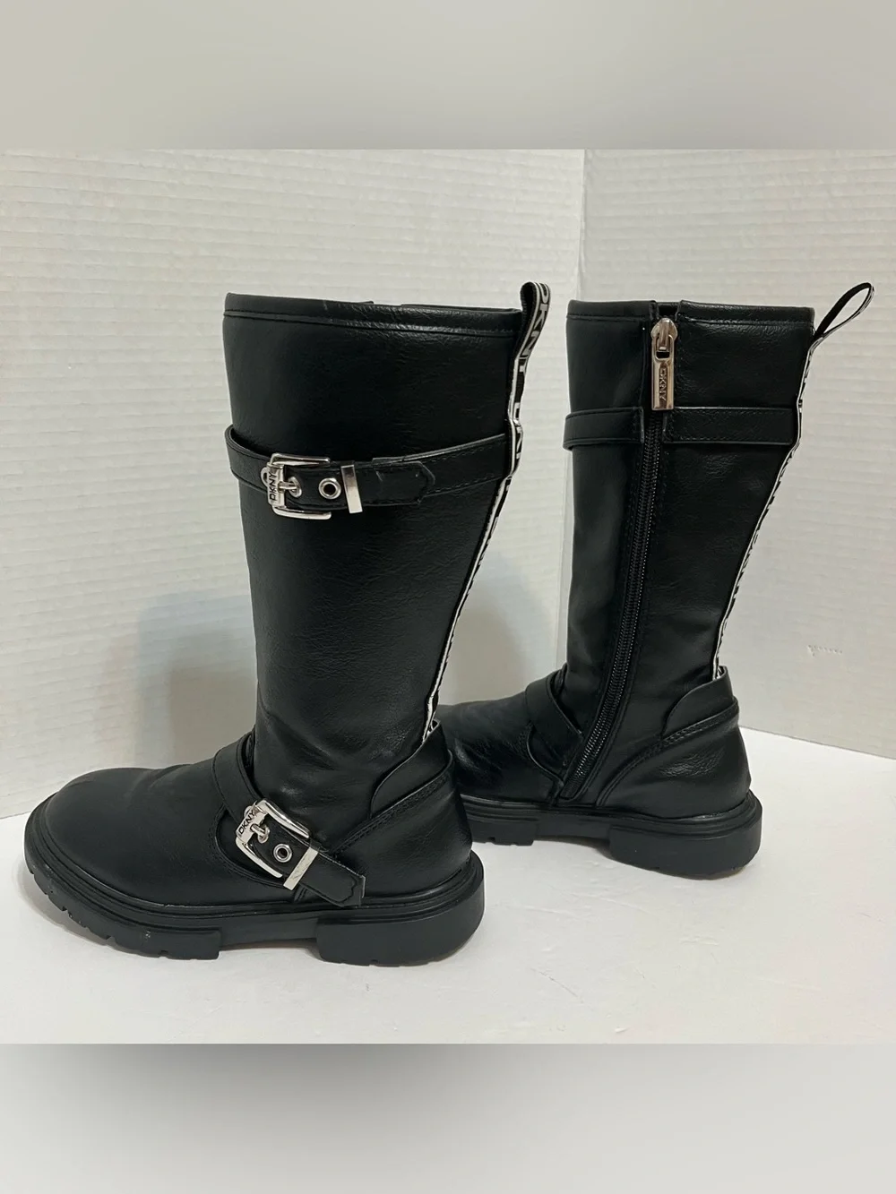 DKNY Black Girls' Mid-Calf Buckle Moto Style Boots EUC Size 12